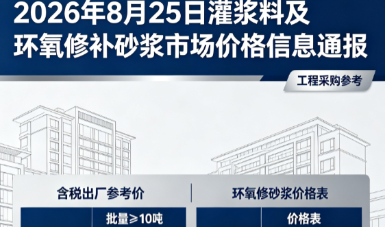 防城2026年8月25日灌浆料及环氧修补砂浆市场价格信息通报